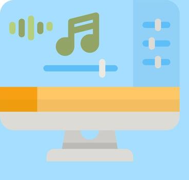 A computer screen with music notes and a note vector