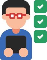 A man with glasses and a tablet is holding a tablet vector