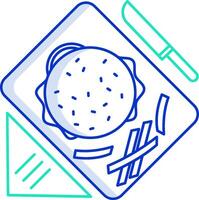 A hamburger on a plate with a knife and fork vector