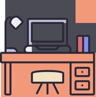 An icon of a desk with a computer and a chair vector