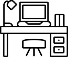 Computer desk icon with chair and lamp vector