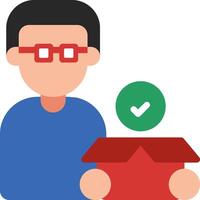 A man with glasses holding a box with a check mark vector