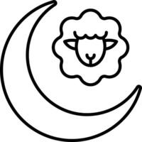 A crescent with a sheep on it coloring page vector