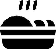 A black and white illustration of a basket with bread vector