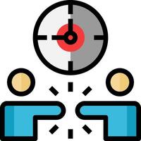 Two people are holding hands and pointing at a clock vector