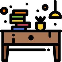 A table with books and a lamp on it vector