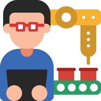 un hombre con lentes y un tableta computadora vector