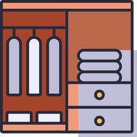 Closet with clothes and towels on the shelves vector