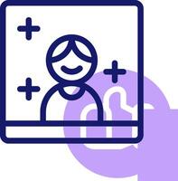 A purple icon with a person in a chat vector