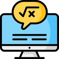 A computer monitor with a speech bubble and a check mark vector