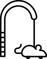 A black and white illustration of a mouse on a swing vector