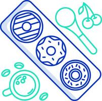 A tray with donuts and coffee beans vector