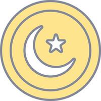 A yellow coin with a crescent and star vector