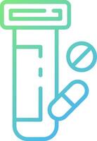 A pill bottle and pills are shown in a line vector