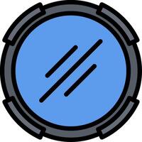 A blue and black circular icon with a line vector
