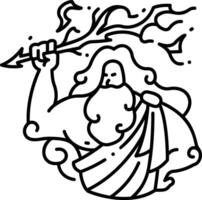 A black and white drawing of a man holding a sword vector