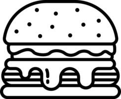A hamburger is shown in black and white vector