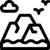 A mountain with clouds and birds flying above it vector