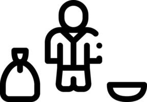 A man is standing next to a bag and a bowl vector