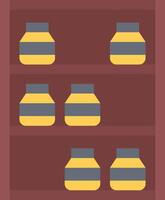 A shelf with jars of honey and honeycomb vector