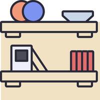 A shelf with a bowl, a plate and a bowl vector