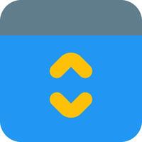 A blue and yellow button with an arrow pointing down vector