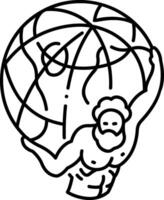 A black and white drawing of a man holding a globe vector