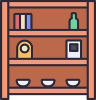 A shelf with bowls and bottles on it vector
