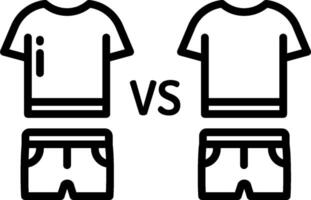 Two shirts and shorts are shown in black and white vector
