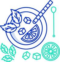 A bowl of fruit and ice cubes with a spoon and a leaf vector
