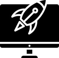 A black and white image of a computer monitor with a rocket on it vector