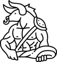 A cartoon bull with horns and a sword vector