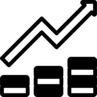 A black and white icon of a bar graph and a stack of coins vector