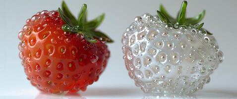Two Glass Strawberry Sculptures on White Surface photo