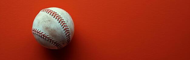 Worn Baseball On Red Background photo