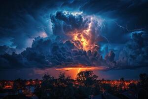 Dramatic Lightning Strike Illuminates Dark Storm Clouds photo