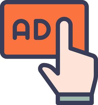 A hand pressing an ad button on a white background vector