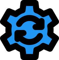A blue gearwheel with an arrow pointing to the left vector