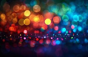Abstract Festive Lights On Dark Background With Glitter photo