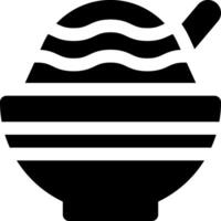 A black and white icon of a bowl with a spoon vector