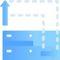 A blue and white illustration of a computer with an arrow pointing up vector