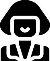 A black and white icon of a woman with a hat vector