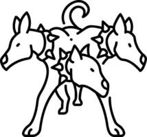 A black and white drawing of a dog with horns vector