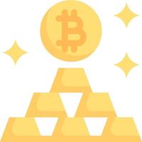 A pile of gold coins with a bitcoin on top vector