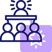 A purple icon with people sitting at a table vector