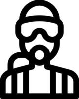 A black and white icon of a man in a helmet vector