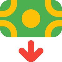 A green and yellow money icon with a red arrow vector