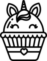 A black and white drawing of a cupcake with a unicorn horn vector