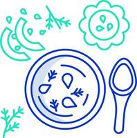 A bowl of soup with a spoon and a spoon vector