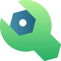 A green wrench with a blue hexagon on it vector